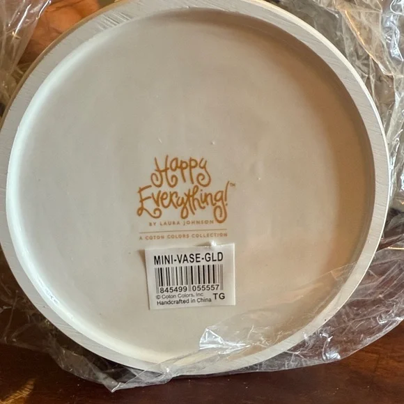 Gold Stripe Happy Everything! Vase and 2 Attachments NIB - Picture 5 of 11